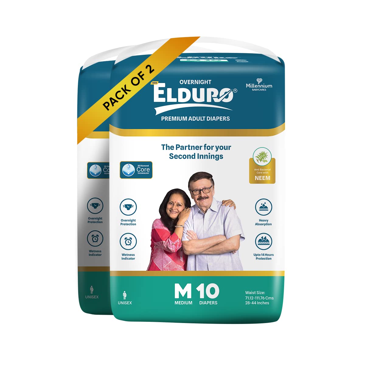 ELDURO Adult Diaper Medium Size | 71.12-111.76cm (28"-44") | Tape Style, Adult Diapers M Size, Adult Diaper Medium Size, Unisex, Leakproof, 14hr Overnight Protection - Pack of 2 (20 counts)-image-47