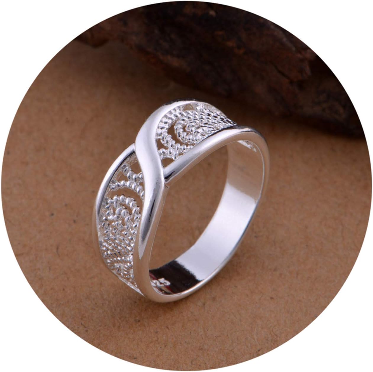 Hollow Flower Ring High-End Weave Pattern Jewelry Silver Plated Rings Women