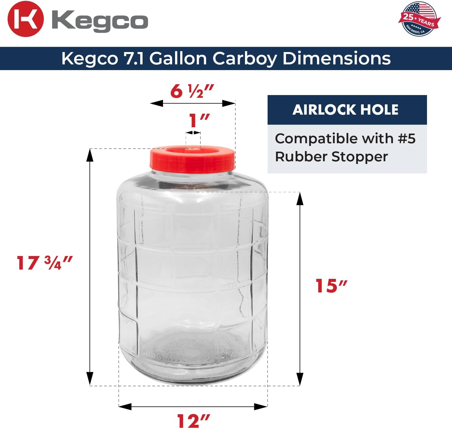 Kegco 7.1 Gallon Wide Mouth Glass Carboy Fermenter Homebrew Beer & Wine Making