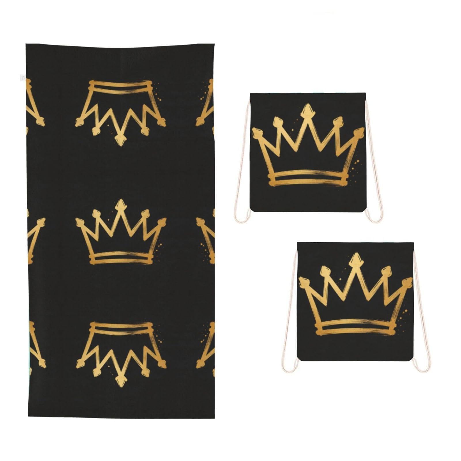 CNTDBU Flat Crown Graffiti 2 in 1 Packable Towel Bag-Large Beach Towel with Stuff Sack, Super Absorbent Microfiber Travel Towel for Pool