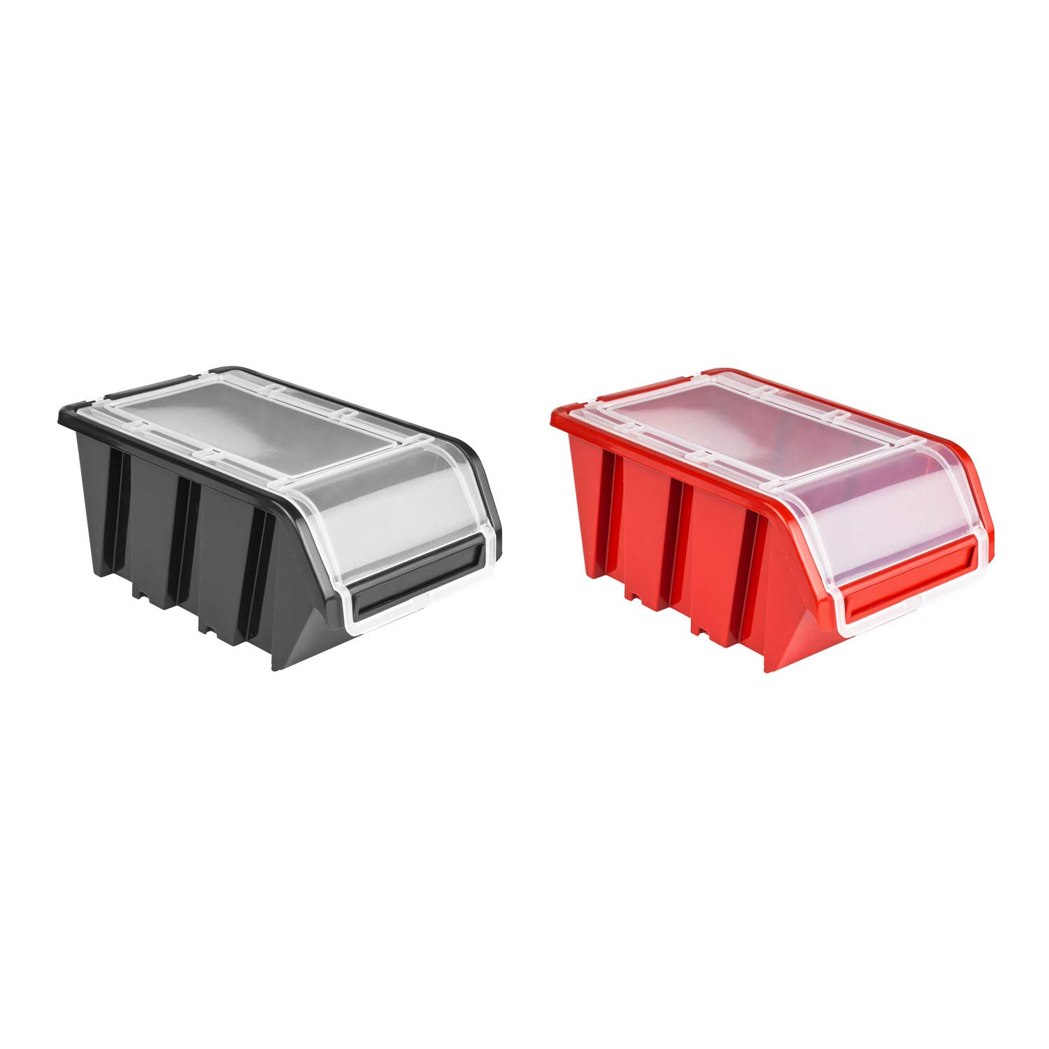 40 cajas apilables de pared con tapa de plástico, 96,5 x 78 cm, banco de herramientas (40 cajas, rojo/negro)
