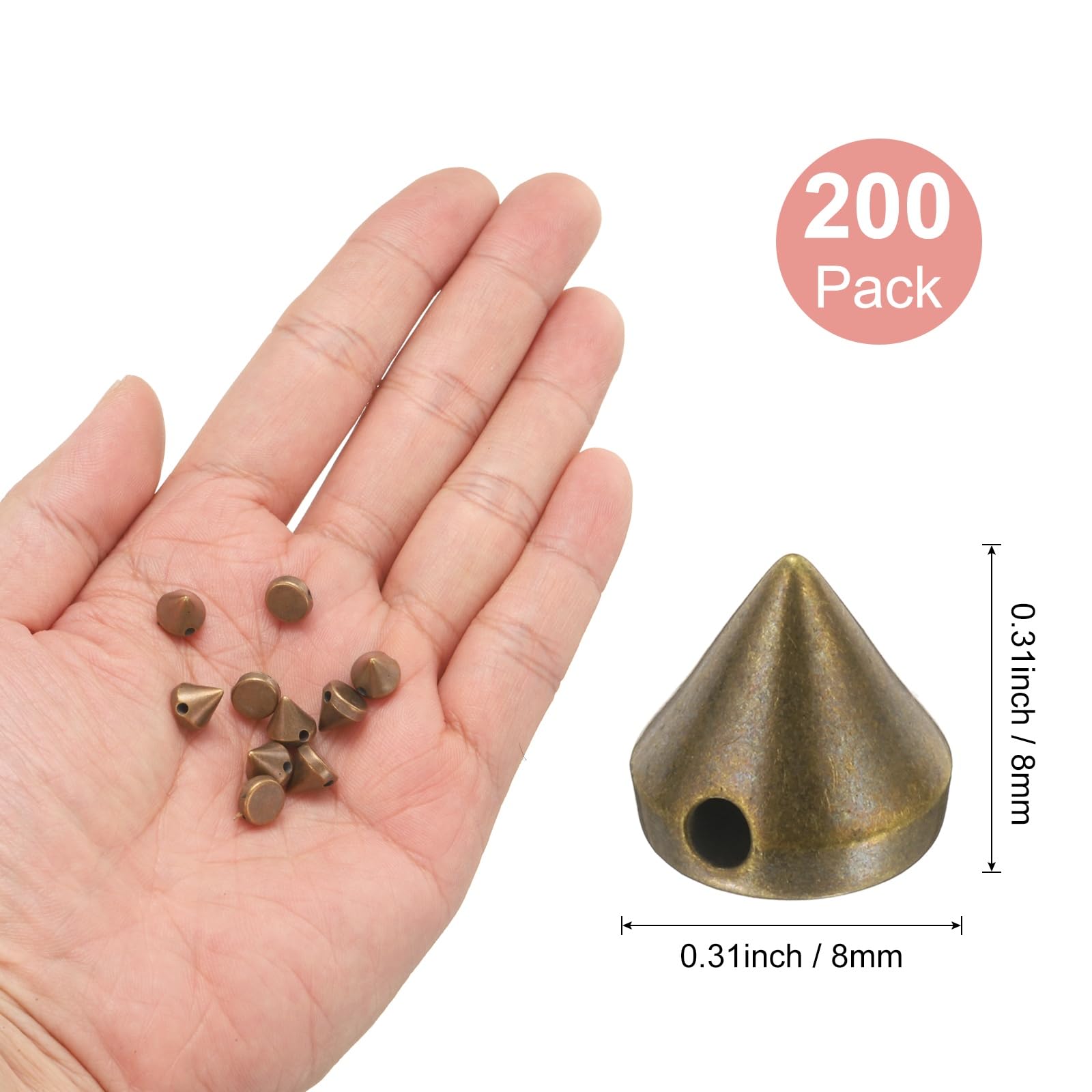 M METERXITY 200-Pack Spike Cone Studs 8x8 mm Plastic Flat Back Sew on Punk Style Spike Stud with Hole for Garments/Shoes/Bags/DIY Leather Craft/Fabric Clothes Bronze Tone - Image 3