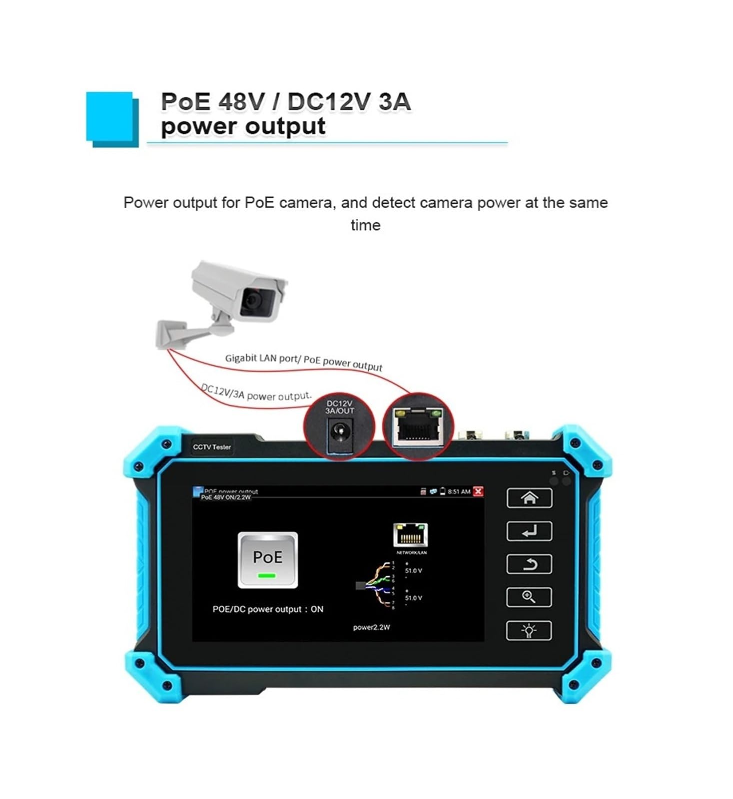 Tester IPC CCTV 8K IPC5200 8MP AHD CVI TVI Misuratore fotocamera HDMI PTZ PoE UTP Strumento di test cavo di rete Facile da leggere(IPC-5100 Plus)