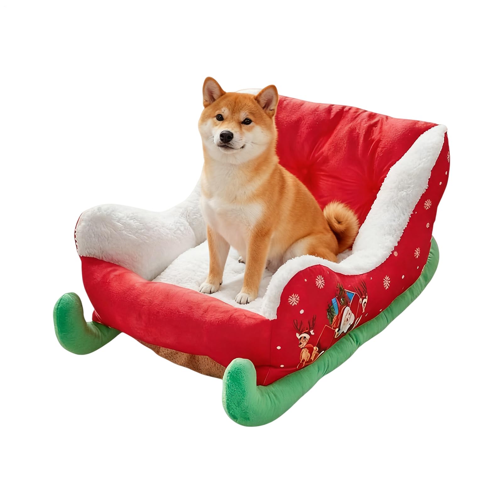 Wuvfojca Christmas Sleigh Dog Bed Plush Soft Dog Nest Bed 64x45x33cm Cat Christmas Beds Winter Themed Sleigh Pet Beds Dogs Cushion Mat With Non-Slip Bottom For Balcony Gathering Home Indoor Outdoor