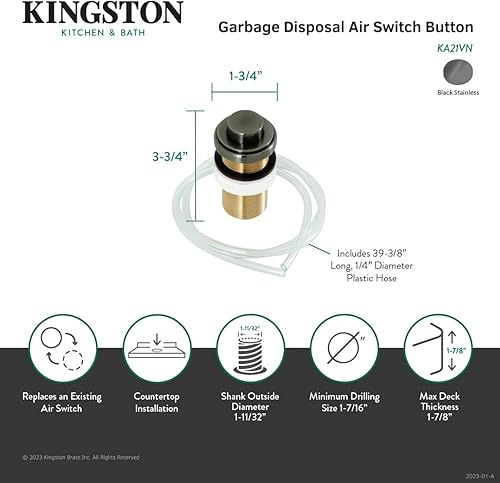 Miniatura 5 de Kingston Brass KA21AB Trimscape - Botón de interruptor de aire para eliminación de basura, latón antiguo