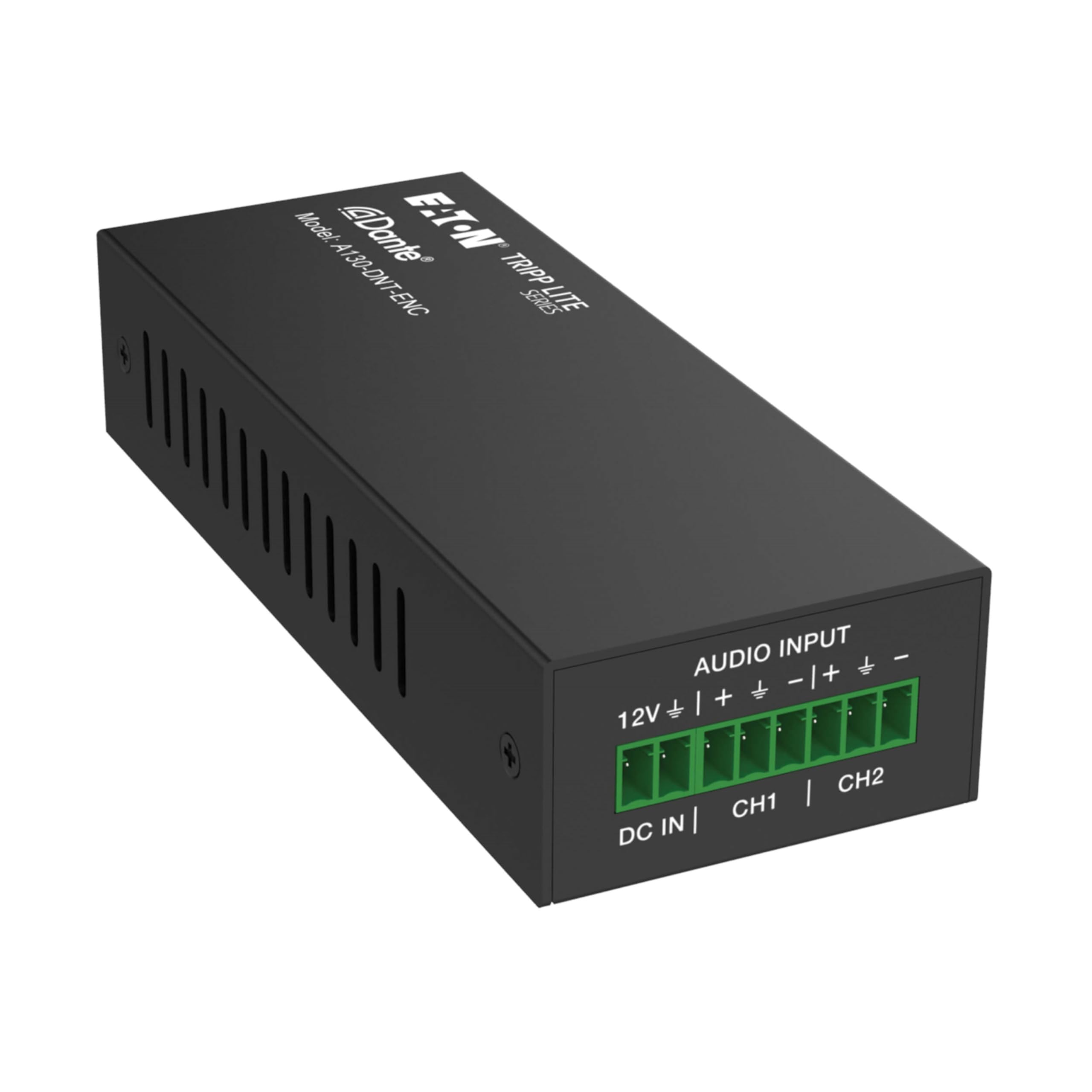 Eaton Tripp Lite Series Dante 2-Channel Analog Audio Encoder with PoE Power Supply Option up to 100 Meters (328 ft), Phoenix Connector, PCM 2.0 44.1kHz/48kHz/96kHz up to 24 Bit (A130-DNT-ENC)