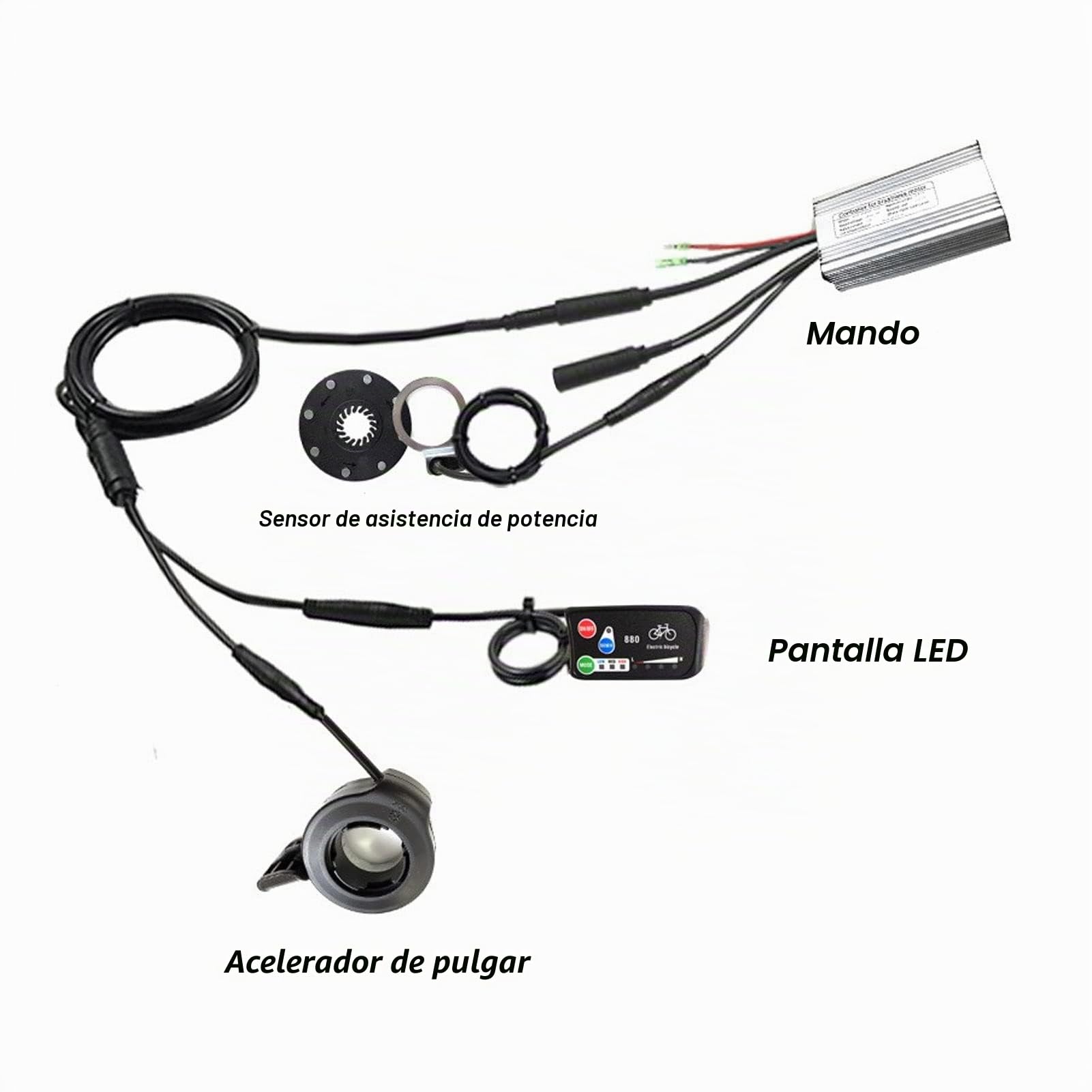 Kit de Controlador de Motor de Bicicleta Eléctrica, DC 36V 48V 500W 22A Controlador de Motor Pantalla LED 880 Acelerador de Pulgar 130X Sensor de Asistencia de Potencia 8C Kit