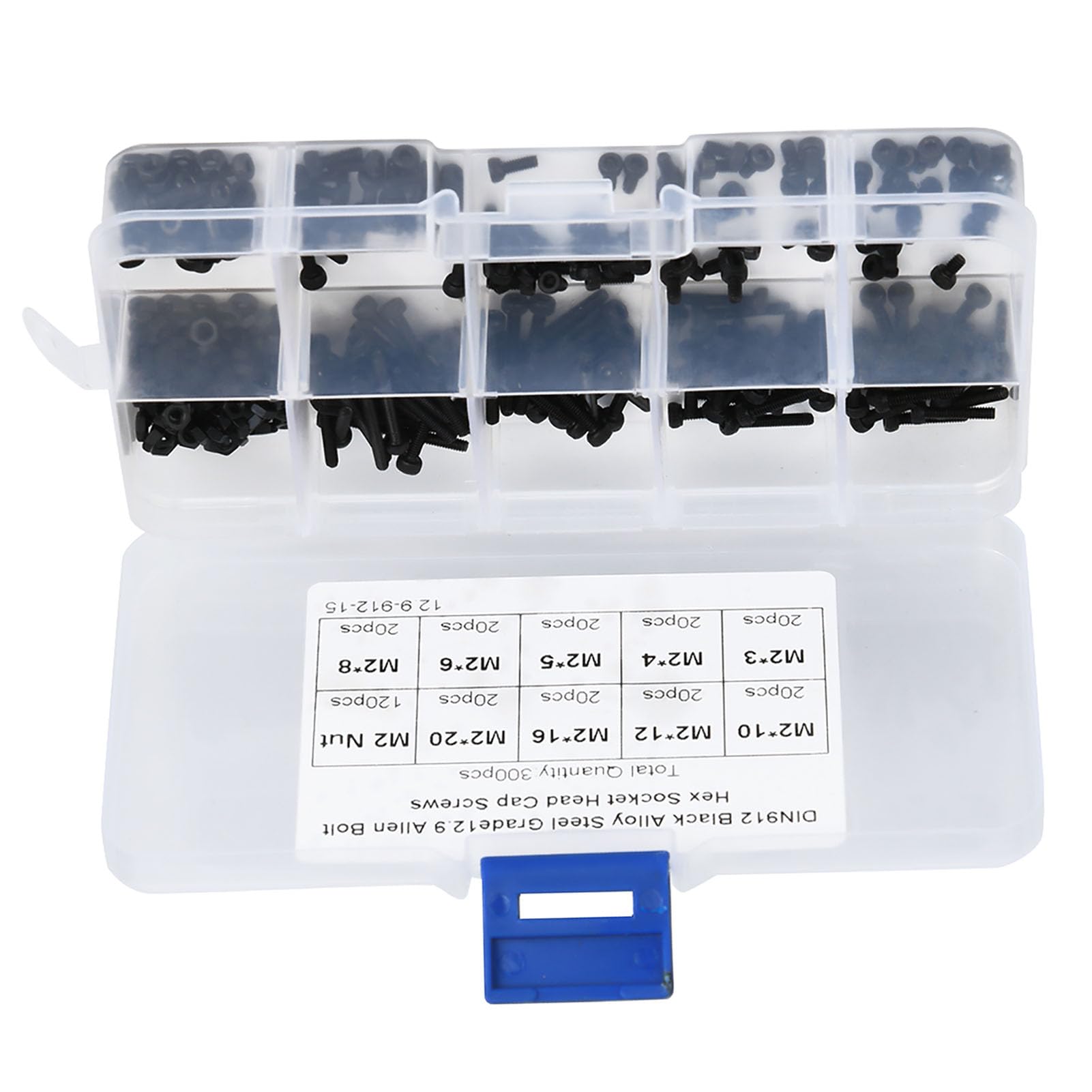 300pcs M2 x 3-20mm 12.9 grado nero esagono incassato bullone e kit dado bulloni a testa bombata in acciaio legato