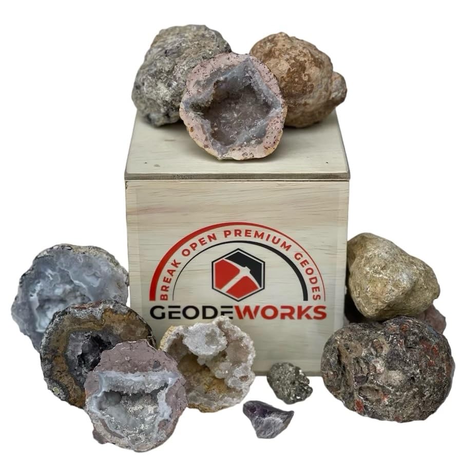 Store for Knowledge Premium Break Open Your Own Geodes Kit - Wood Gift Box Large 5 ct.