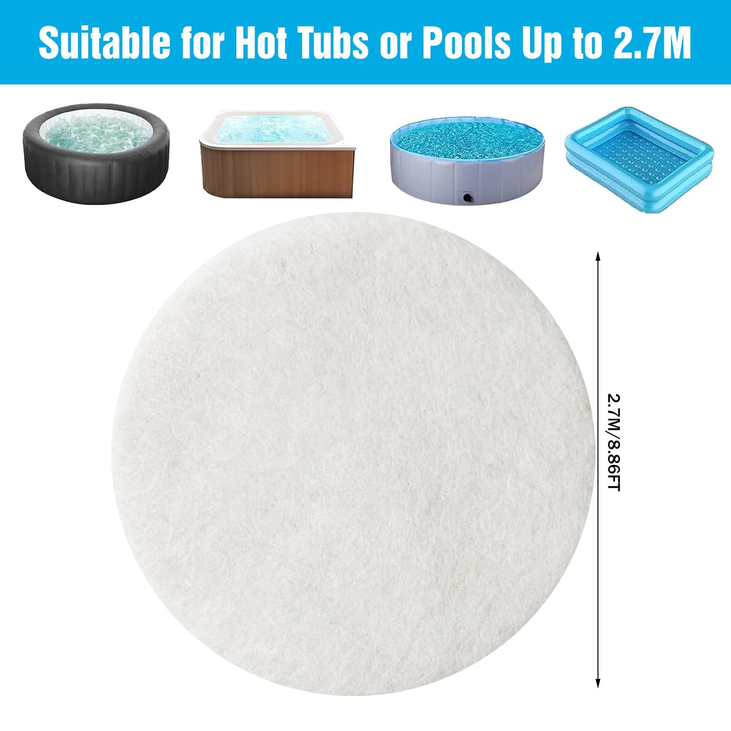 YumSur Tapis de bain à remous gonflable, tapis de sol pour jacuzzi, tapis de protection pour piscine hors sol, tapis de sol pliable, accessoires de piscine portables (rond de 2,5 m)