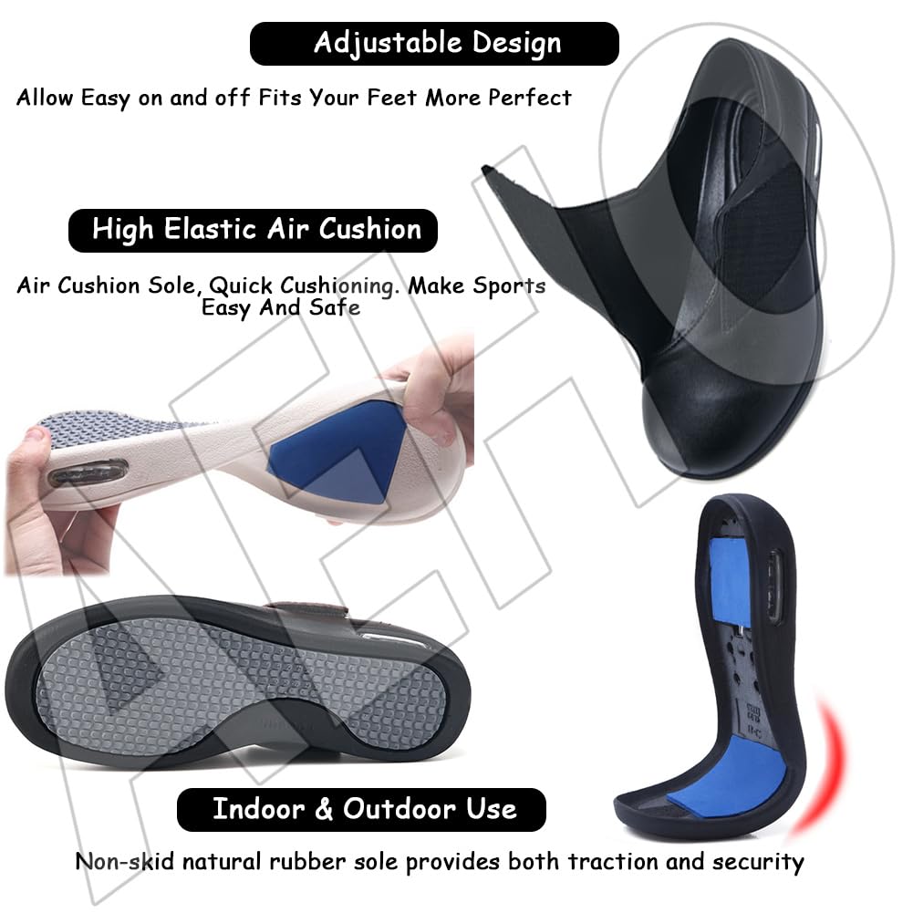 AEHO Zapatos para Caminar Ancho Especial Mujer Sin Cordones - Ortopédicos con Colchón de Aire y Sandalias, Negro, 38 EU