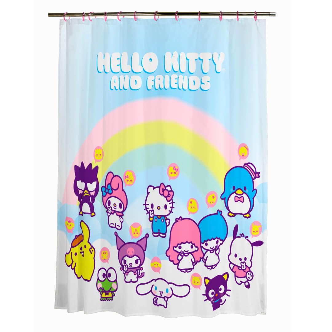 Franco Hello Kitty & Friends 13 Piece Shower Curtain and Ring Set, (100% Officially Licensed Product)
