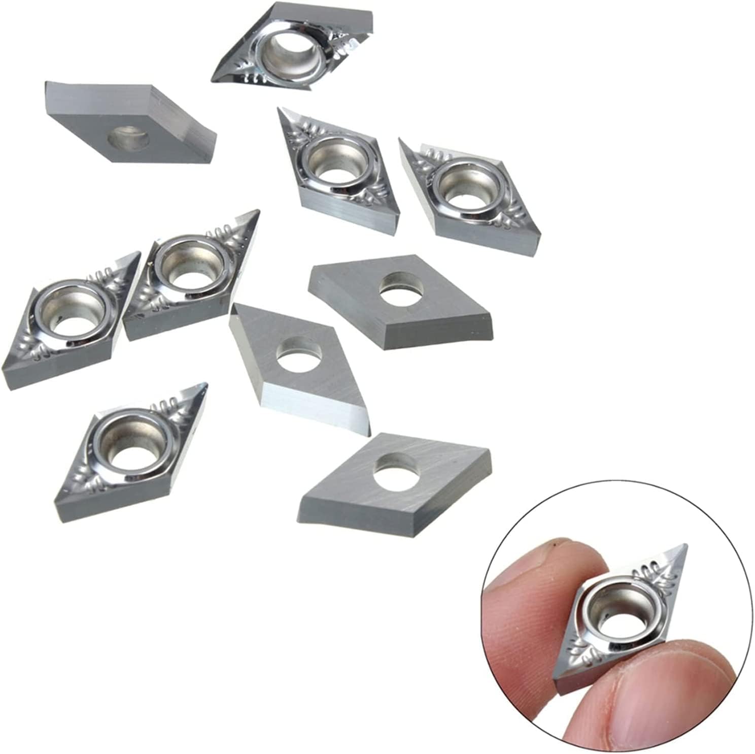 herramientas de corte para torno metalicocuchillas 10 piezas DCGT11T302 DCGT11T304 DCGT11T308 DCGT32.51 AK H01 hoja de aluminio torno de madera herramienta de torneado CNC for aluminio (tamaño DCGT11T