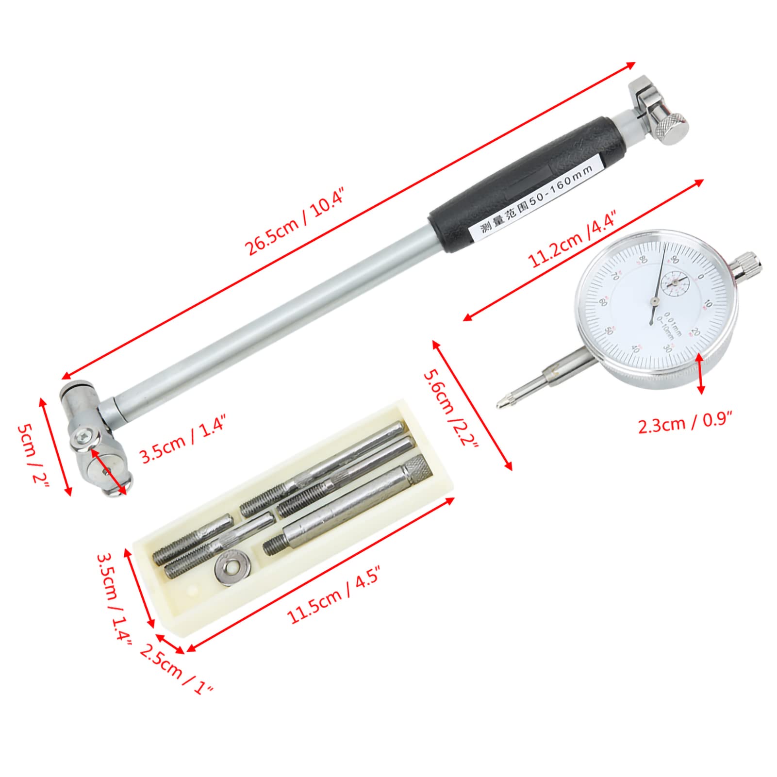 ANKROYU Dial Bore Gauge, Metal 50 to 160 MM Inside Diameter Scale 50-160mm Bore Gauge, Engine Cylinder Dial Bore Gauge Measuring Tool for Engine Cylinders