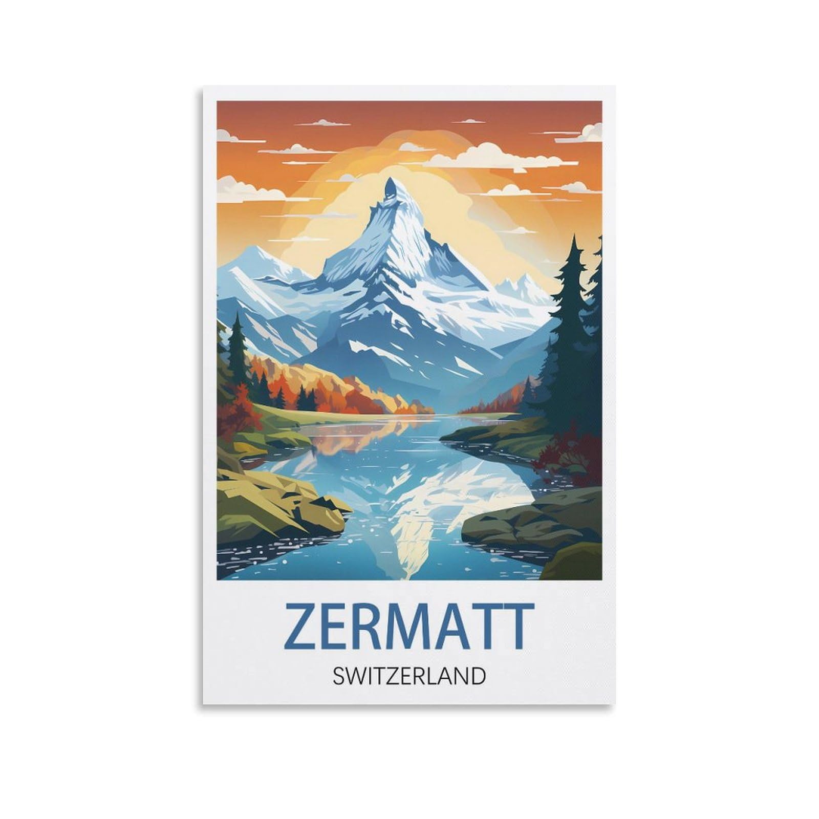 LNMNJESG Zermatt Switzerland Vintage Travel Poster 12x18inch(30x45cm) Canvas Painting Wall Art, Wall Decor Pictures Prints for Living Room Bedroom