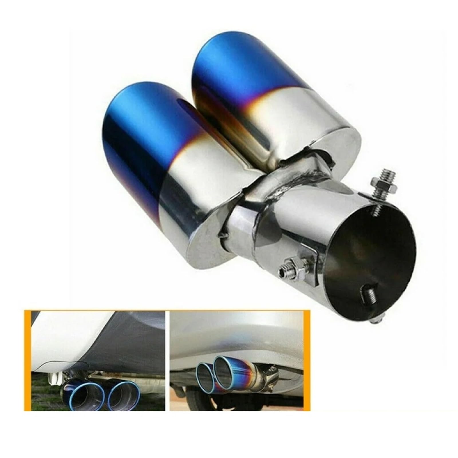 Auto Tubo Scarico Tubo Di Scarico Doppio Cromato Universale Auto Rimorchio Camion Coda Rotondo Acciaio Inox Accessori Camper Roulotte Terminale Scarico(D)