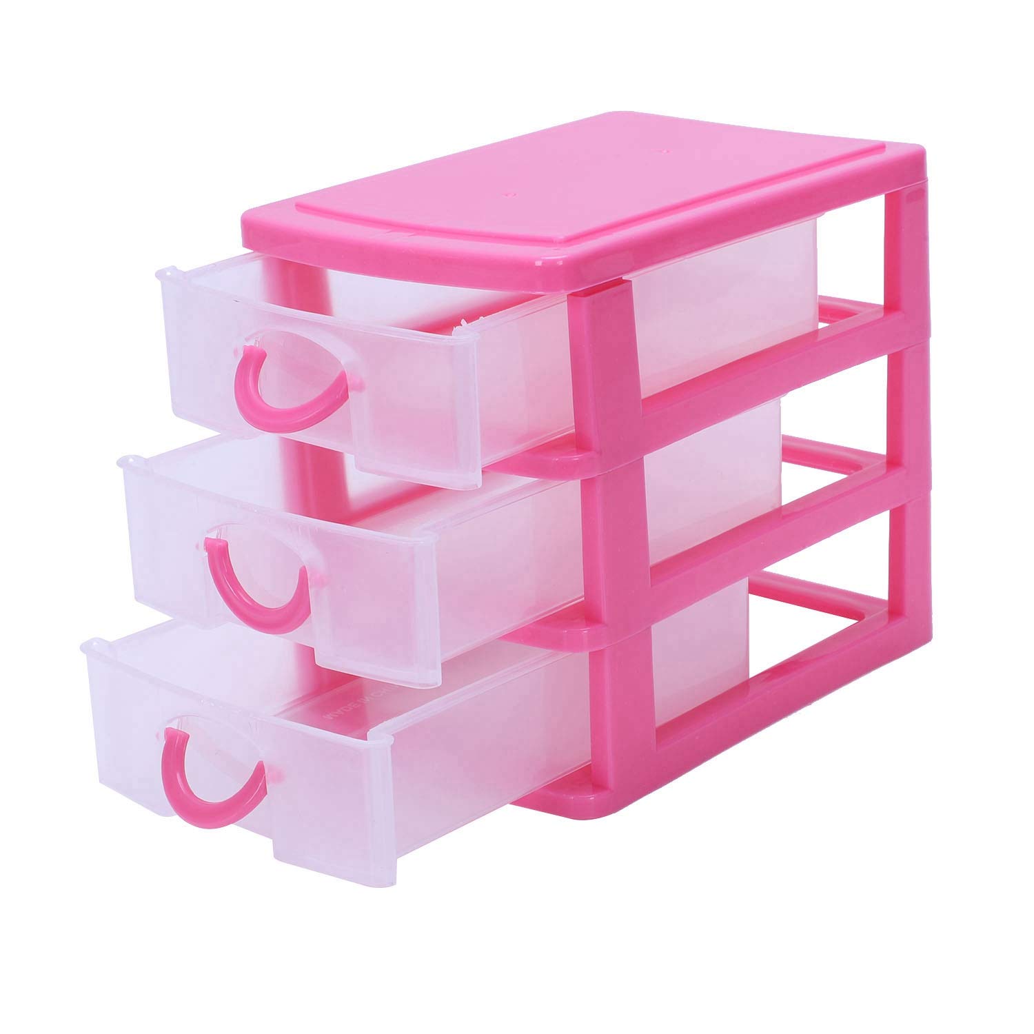 PEKKA Mini translucent Drawer type plastic Storage Box（rose red 3 Layers）