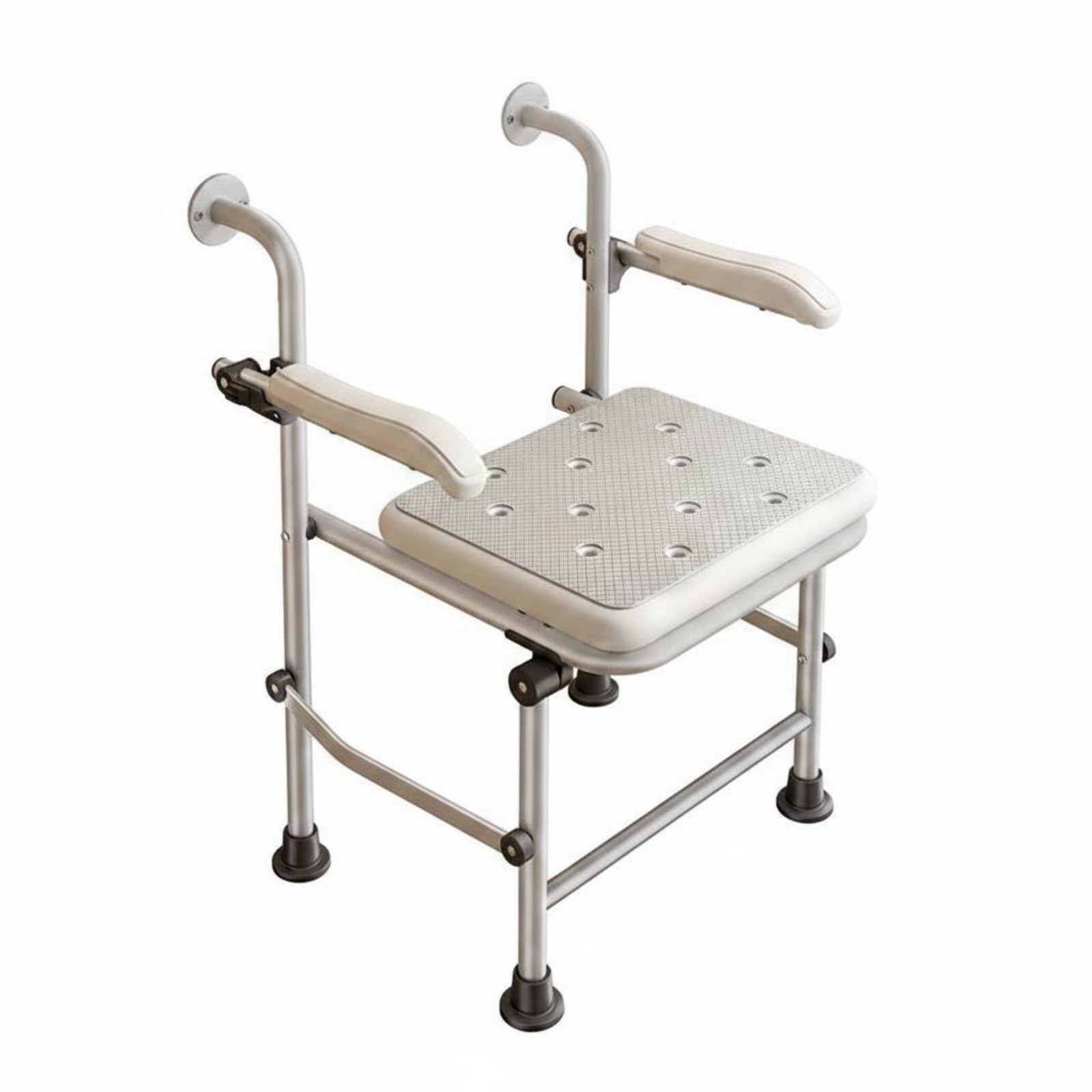 B Baosity Asiento de Baño Plegable Pared Silla Ducha Taburete Ducha Banco Ducha Diseño Mural Plegable con y Pies de Goma Soporte 150kg Asiento Cómodo con 40cm, Banco Plegable C/Brazos