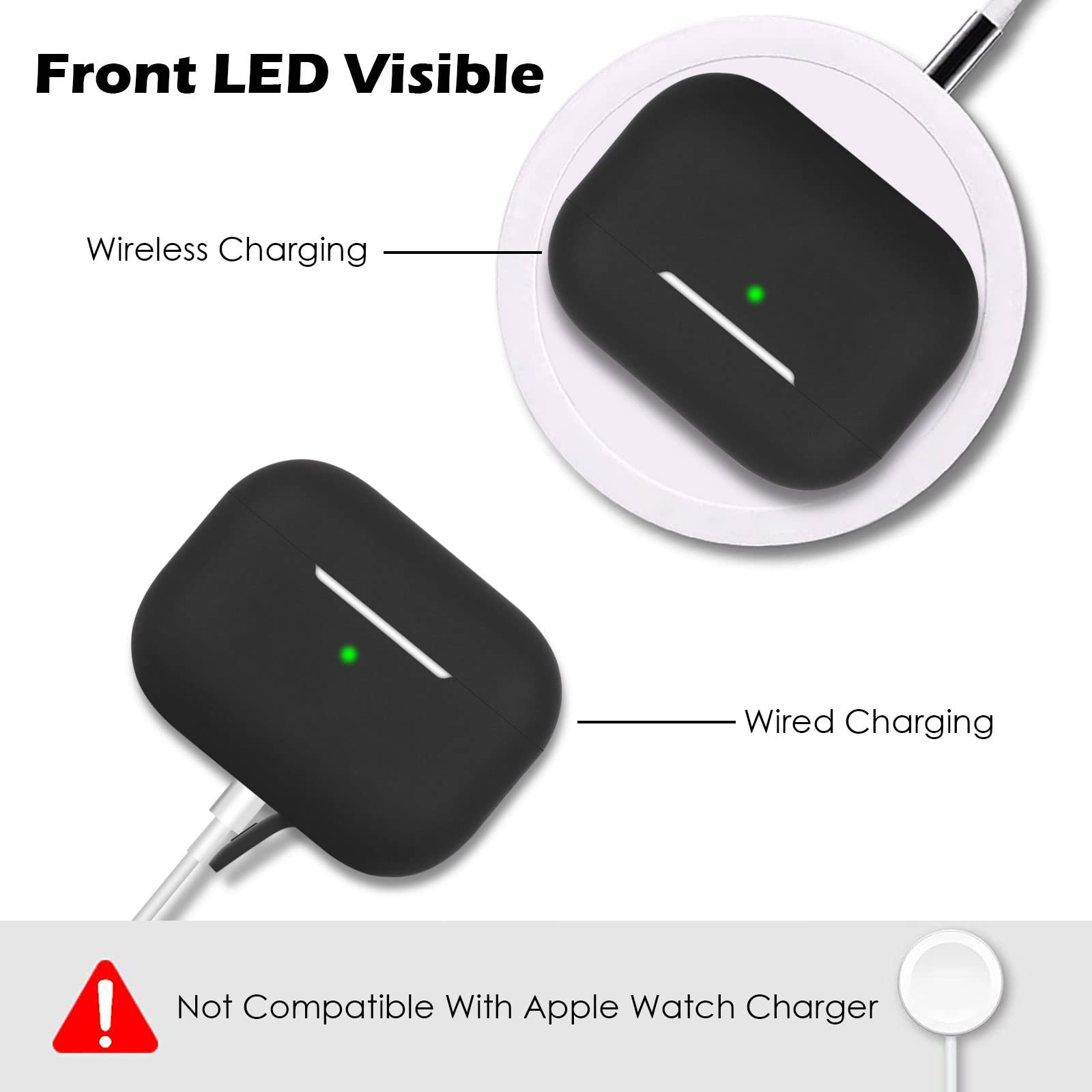 AOTUAO Funda para Airpods Pro 2 Case Cover, Fundas Protectora de Silicona Compatible con AirPods Pro 2 2022 con Silicona Lanyard, Funda Portátil a Prueba de Golpes, LED Frontal Visible, Negro - 4