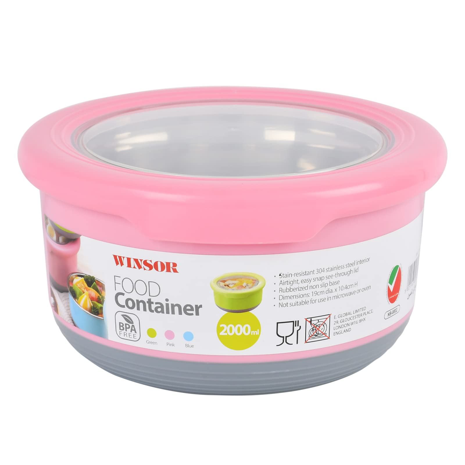 Winsor Food Container 2 Liter, Pink - WFC2000