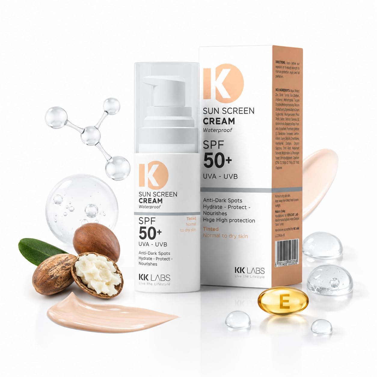 KK Labs Tinted Sun Cream for Normal to Dry Skin 50ml - Hydrating Daily Facial Sunscreen with a Tint That Evens Tone for a Natural, Radiant, Comfortable Complexion, Men and Women