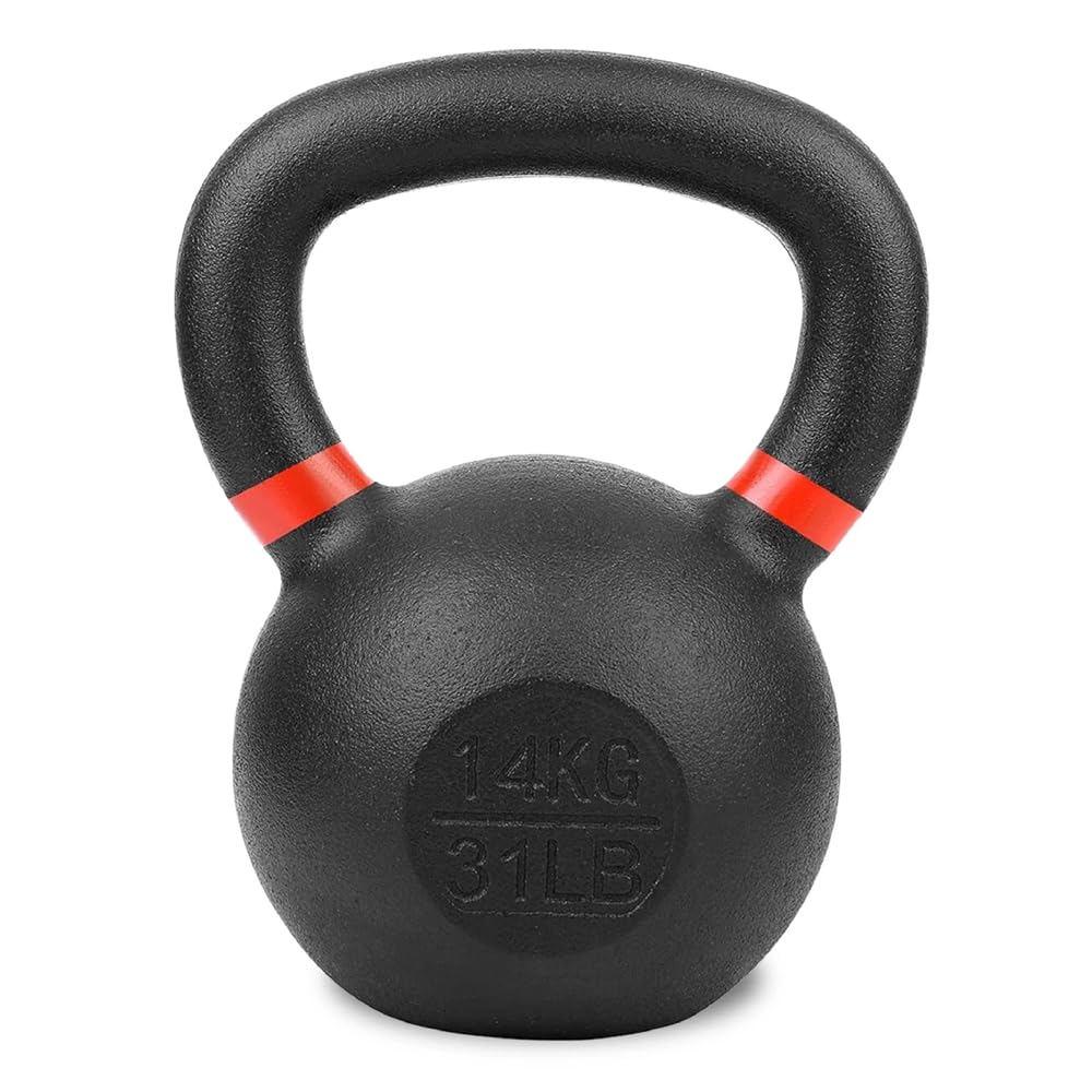 Cast Iron Kettlebell for Home Gym Strength Training, Wide Grip Handle, Flat Base, Anti-Rust Finish, Single or Set, 2kg to 40kg (14kg-Single)