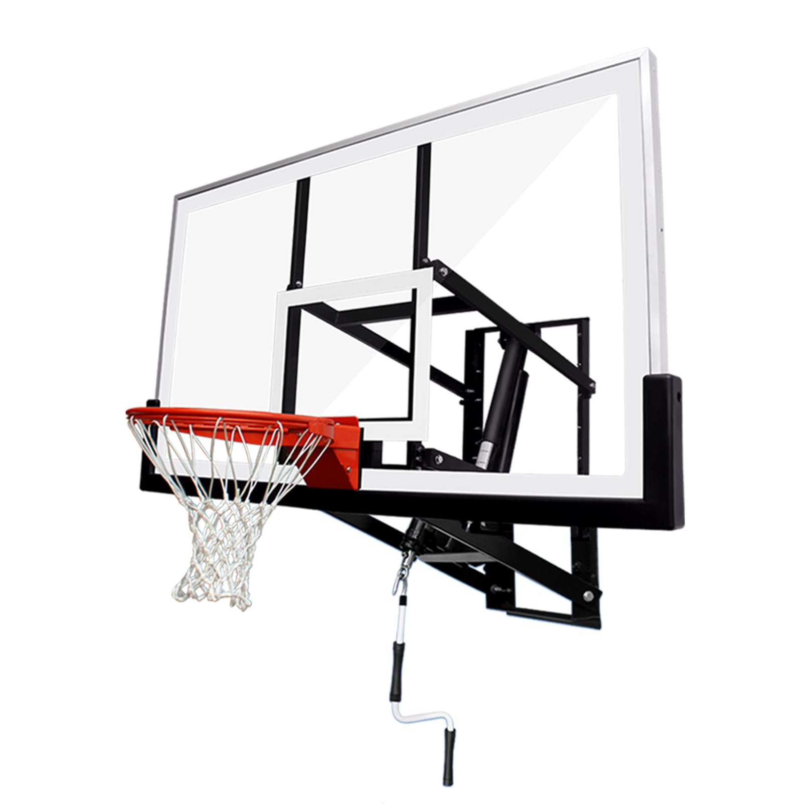 Katop Wall Mount Basketball Hoop with 60"x36", 72"x42" Tempered Glass Backboard, Effortlessly Height Adjustable from 7.5' to 10', Pre Installed Pads and Heavy Duty Basketball Rim and Net