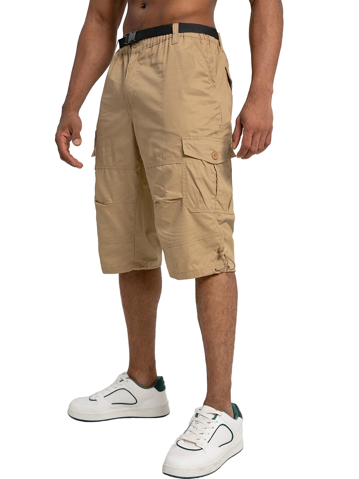 Aotoyou Pantaloncini Cargo Uomo Pantaloni Corti 3/4 Bermuda Uomo Estivi in Cotone, Vita Elasticizzata, con Cintura
