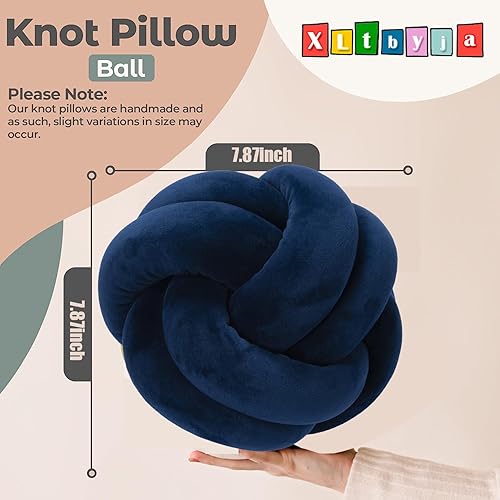 Miniatura 2 de Bola de almohada de nudo azul marino, cojín redondo suave para decoración del hogar, almohadas pequeñas decorativas para el hogar, almohada de felpa