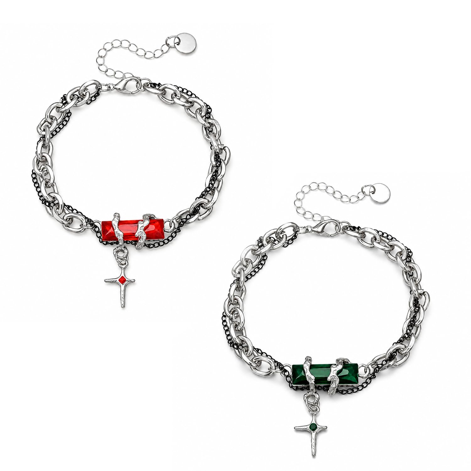 2 Pcs Gothic Bracelet Set for Men, Stainless Steel Byzantine-image-20