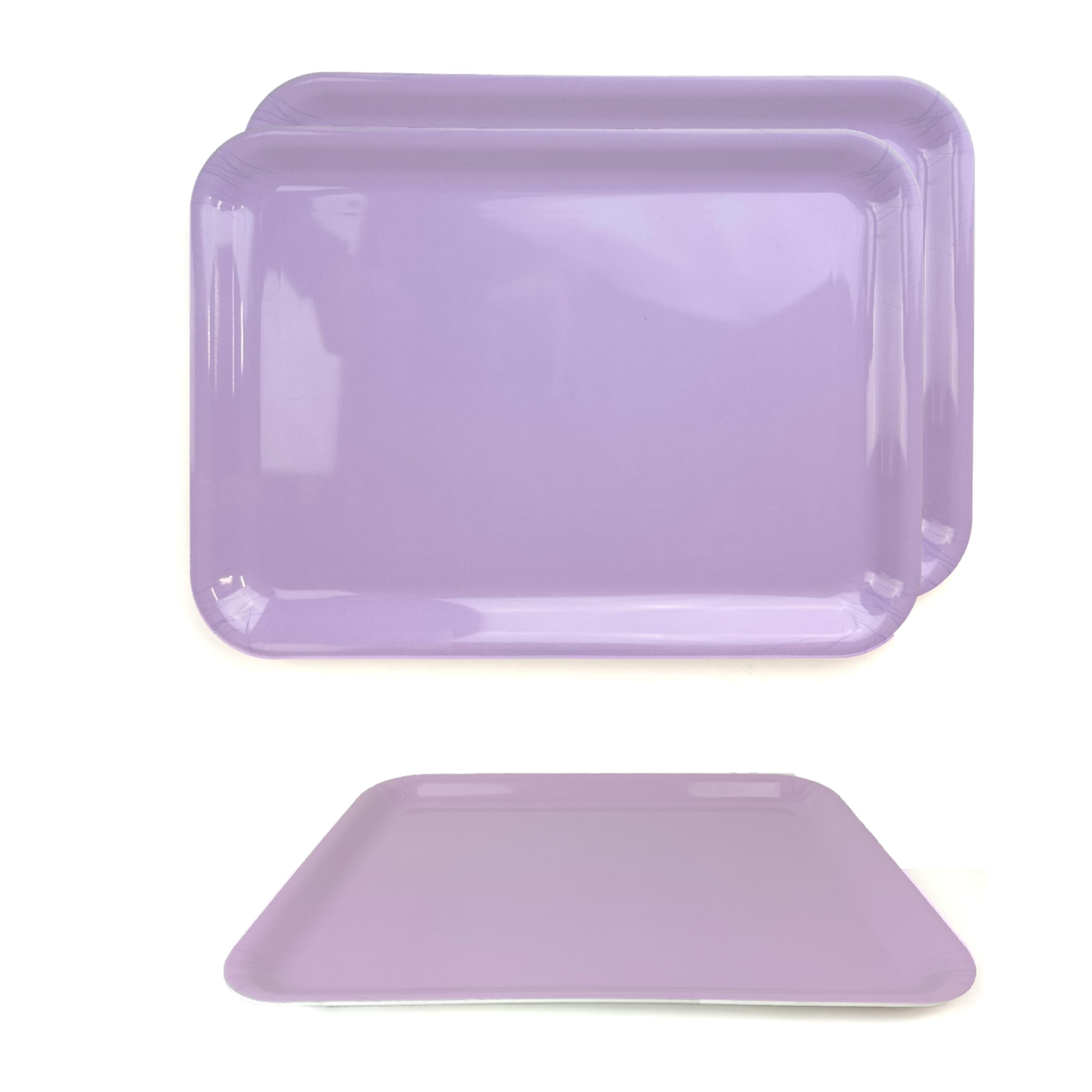 Lizzy Pastel Serving Tray Regular Rectangular (L36 x W26cm) | Dinner or Drinks Serving Trays Easy Grip Handles Ideal for Food Prep, Tea, Breakfast in Bed (2, Lilac)