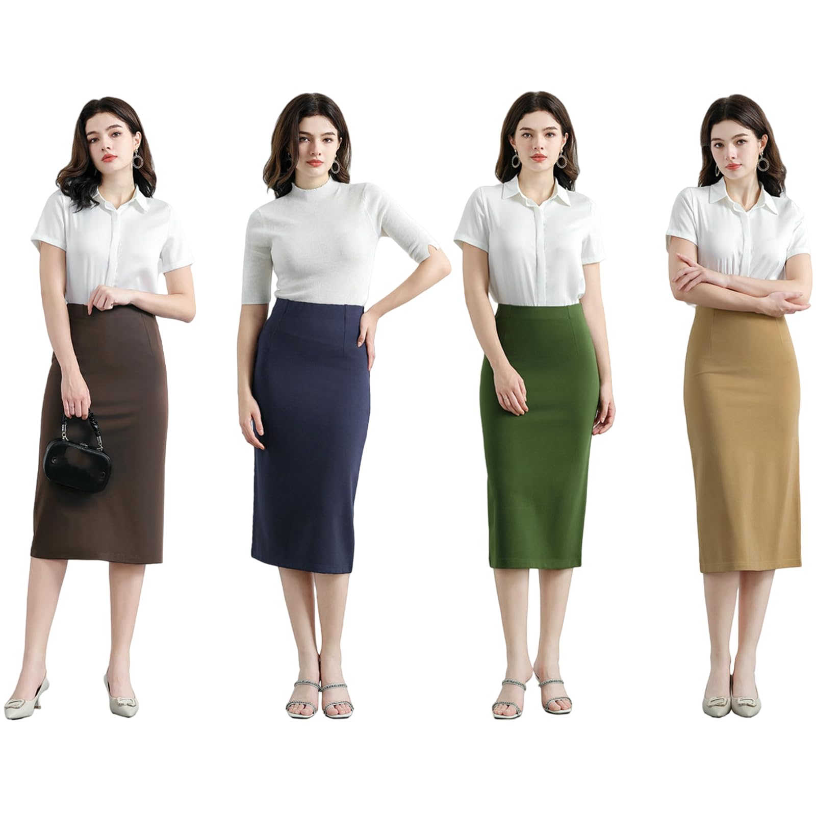 Gonna Donna Gonna da Pendolare di Media Lunghezza A Vita Alta Gonna Professionale Gonna di Media Lunghezza Elasticizzata alla Moda per Le Donne-h-m