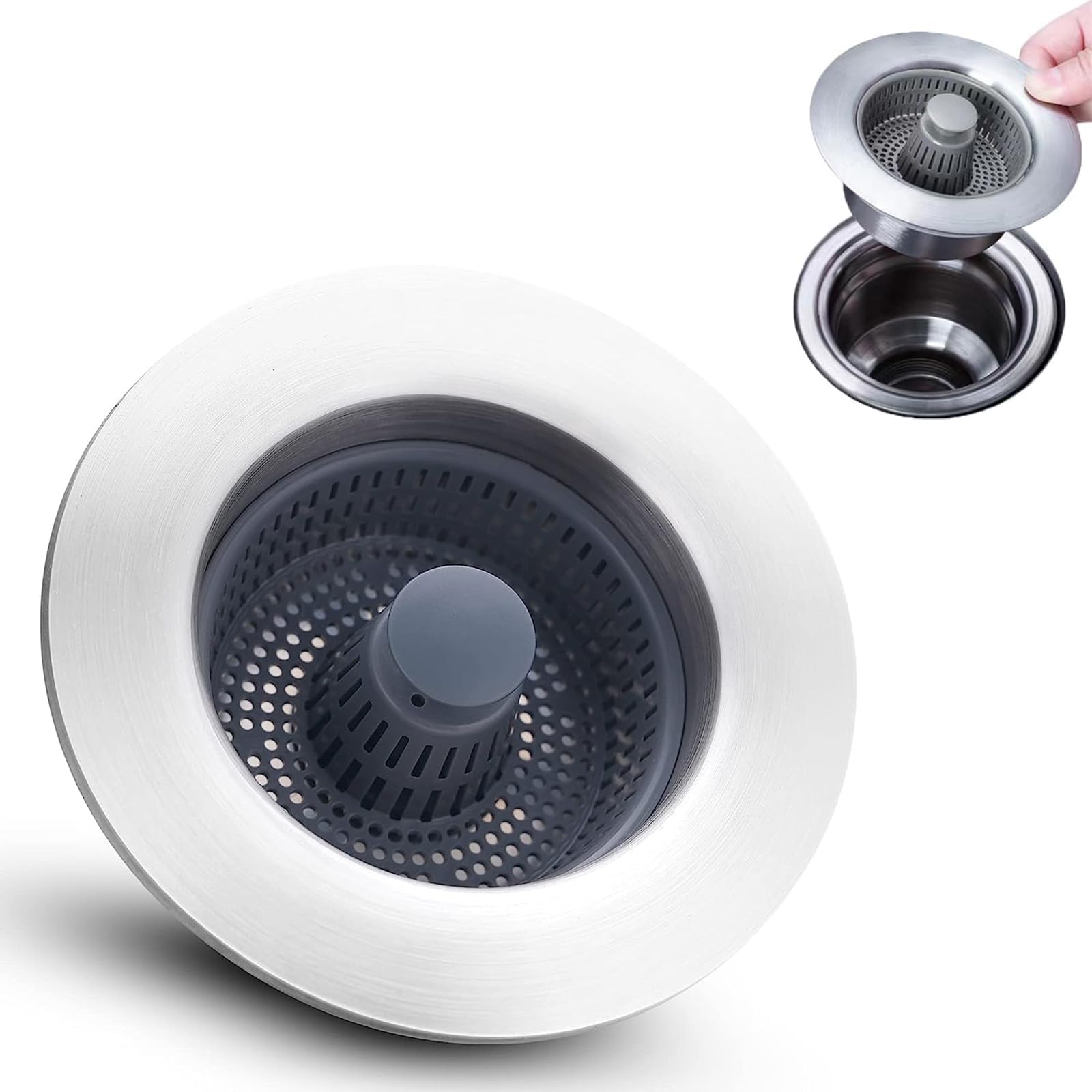 JOYSAND 3-in-1 Kitchen Sink Strainer for 2.9-3.9'' Sink,Deepth ≥1.97‘’, 304 Stainless Steel Sink Drain Strainer, Pop Up Kitchen Sink Stopper with Detachable Drain Basket,Stainless Steel Sink Aid