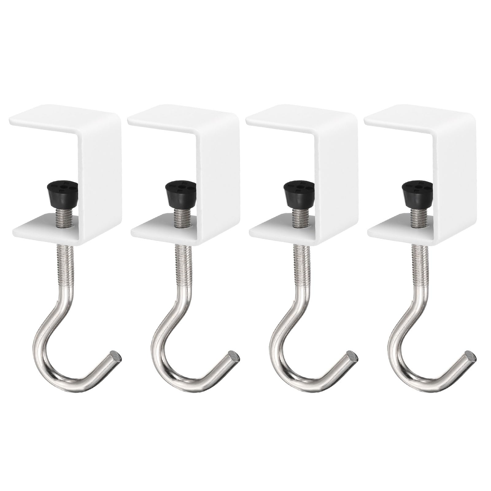 HARFINGTON 4pcs Desk Hook Clamp 0.2"-1.4" Clamping Range Bag Hook for Backpack Table Purse Clothes Portable Desk Mount Bag Holder, White