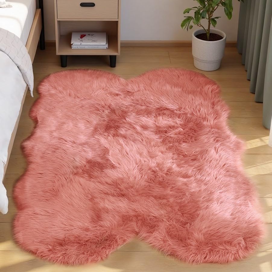 Goolela Faux Fur Rug for Bedroom 3x5 Light Brown Beige Fluffy Furry Fuzzy Sheepskin Rug Bedside Living Room Soft Rectangle product photo