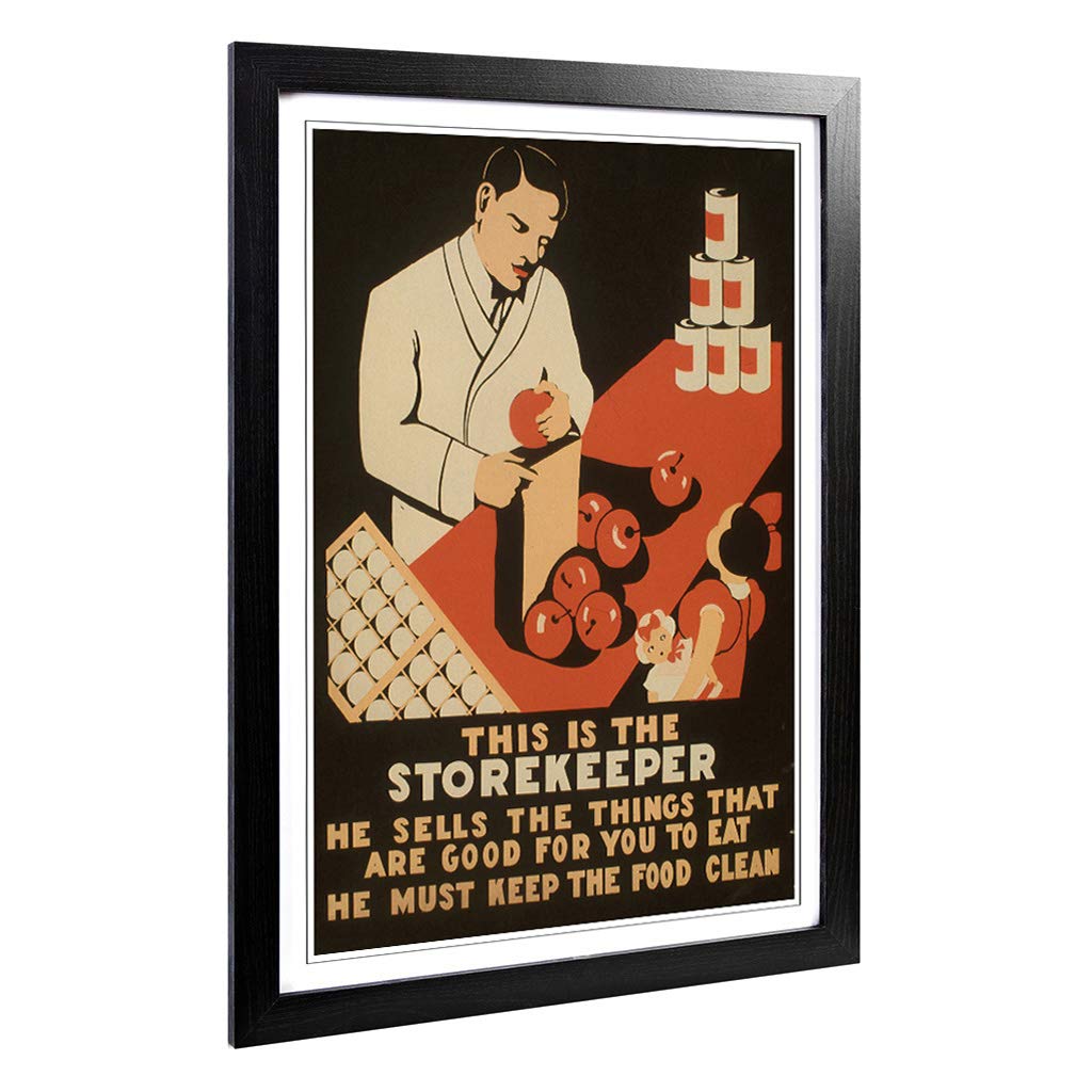 Big Box Art Framed Print of Vintage WPA Poster The Storekeeper Design | Wall Art Picture | Home Decor for Kitchen, Living Room, Bedroom, Hallway, Black, A2 / 24.5x18 Inch / 62x45cm