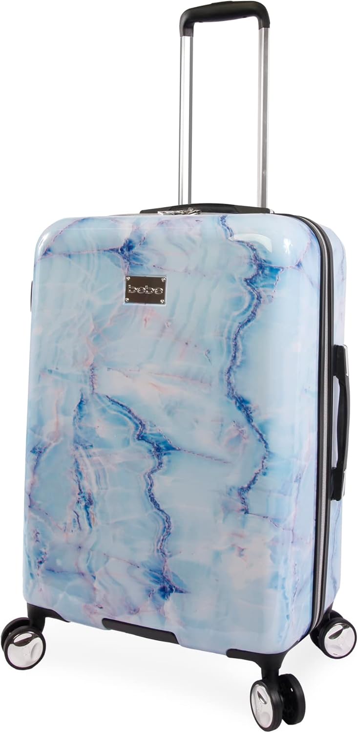 review bebe Women's Ada 3pc Spinner Suitcase Set, Blue Marble