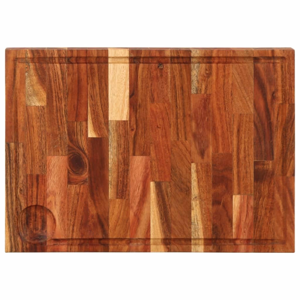 Tabla de cortar de madera maciza de acacia 42 x 30 x 4 cm con ranura para jugo, tabla de cocina antideslizante para cortar, picar, rebanar y servir queso, pan y aperitivos