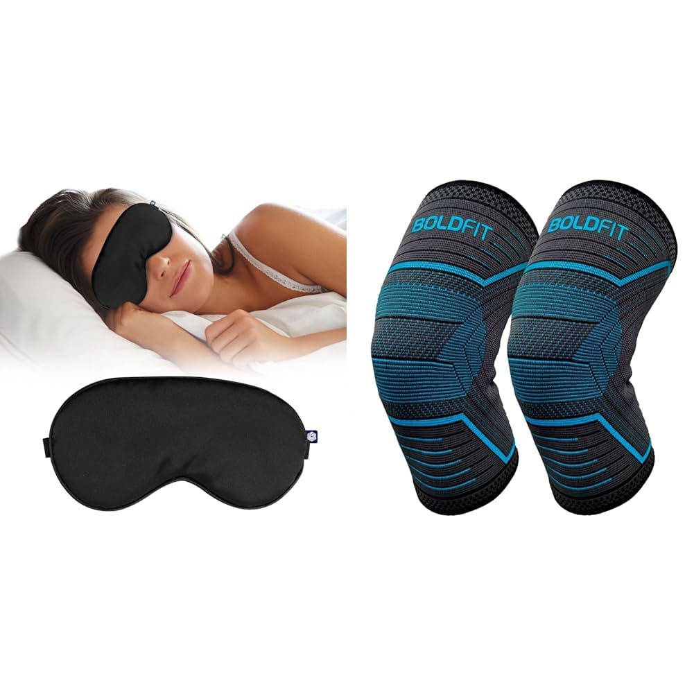 Boldfit Silk Eye Mask for Sleeping with Adjustable Strap Premium Silk Sleeping Mask Blind Fold for | Boldfit Knee Support For Men Sleeves Braces Pair For Sports, Workout, Pain Relief, Knee Cap Compre-picture-4