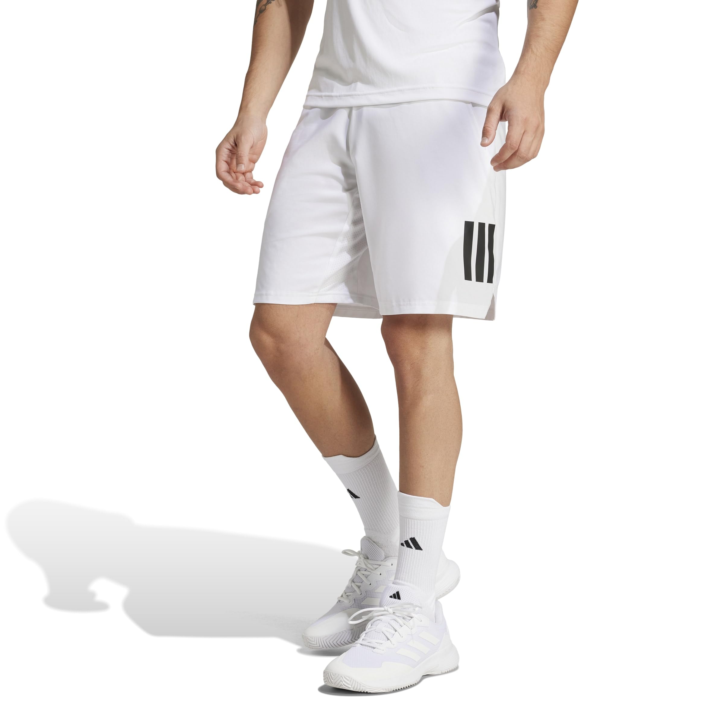 adidas Uomo Club Tennis Climacool 3-Stripes Shorts, White, XL 7 inch