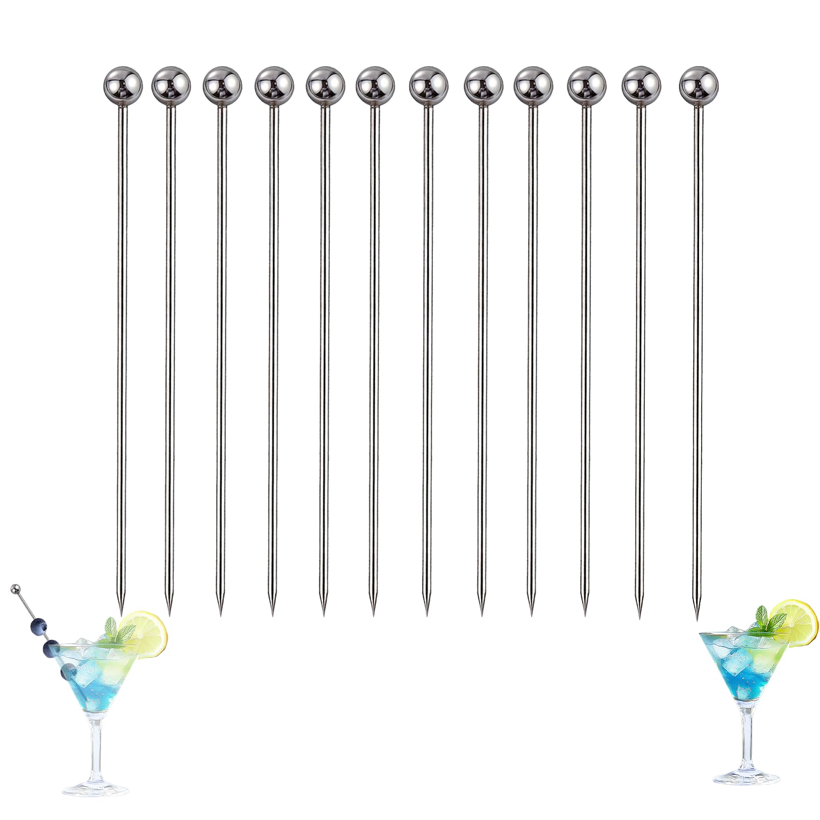 16PCS Stainless Steel Cocktail Sticks, Metal Cocktail Sticks & Cocktail Garnish Picks for Party, Martini, Fruit Skewers & Appetizers (120, Grams)