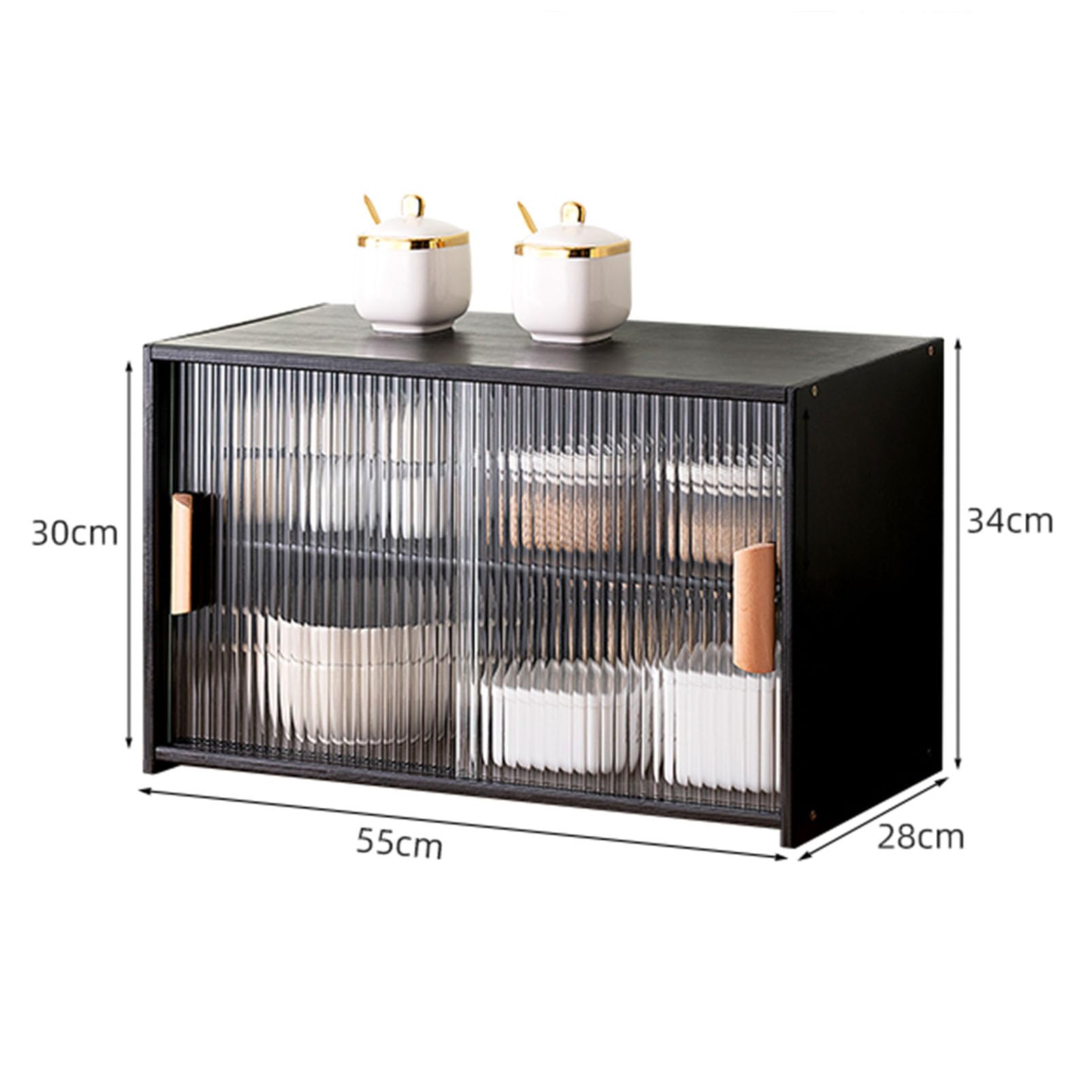 Kitchen Pantry Cabinet Bamboo Storage Cabinet with Glass Doors, Dining Compact Shelving Sideboard Countertop Cabinet - Image 2