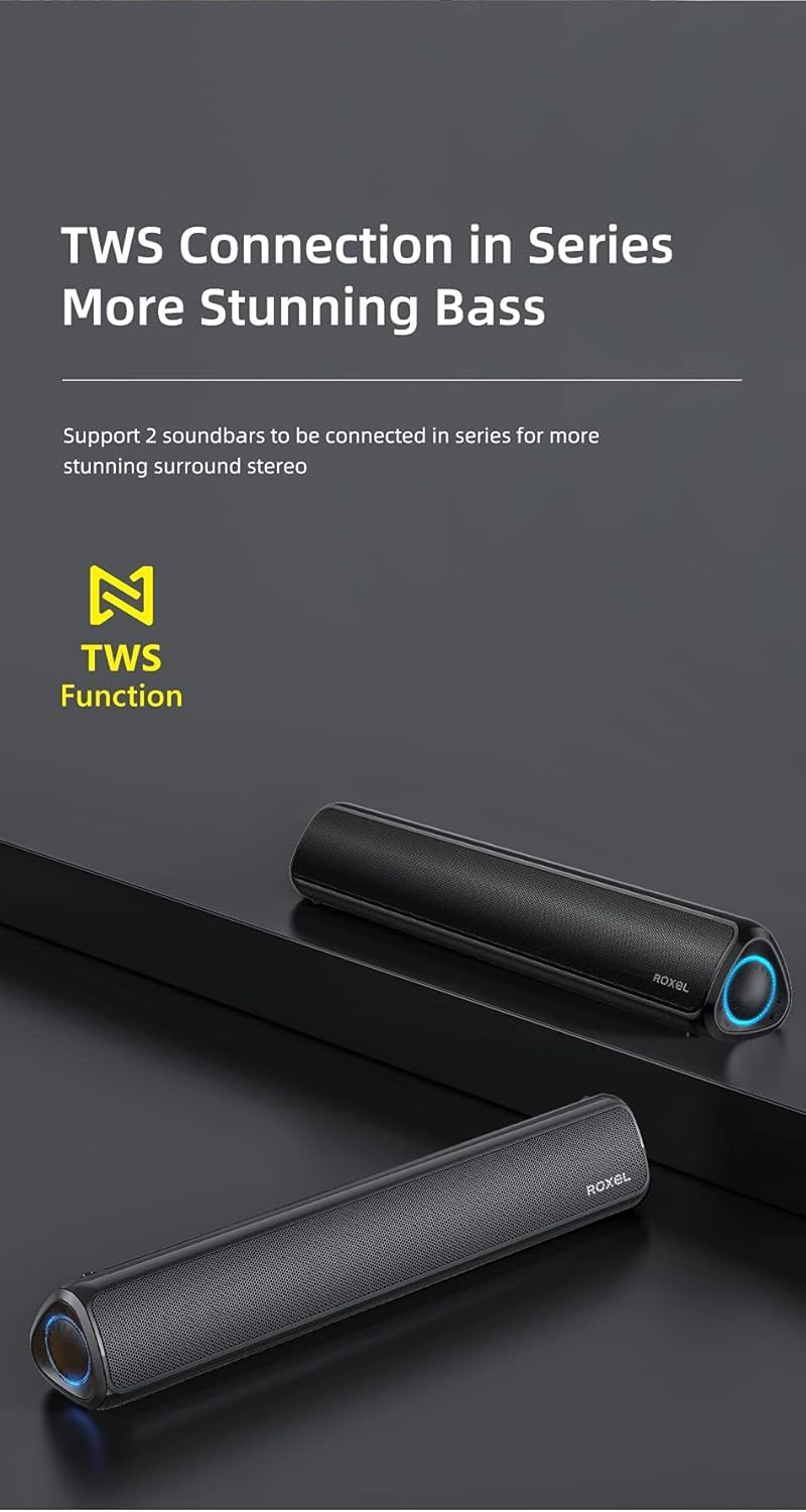 Two ROXEL RSB100 Soundbars connected via TWS