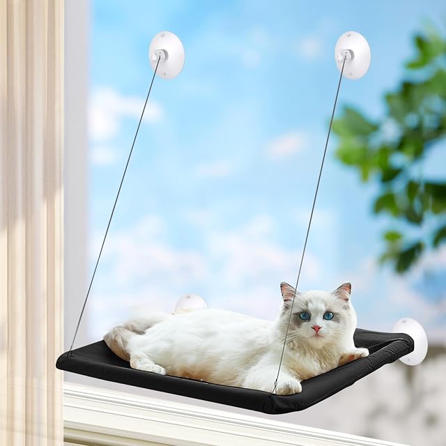 PETCUTE Hamaca de Cama con Ventana para Gatos de Interior,Hamaca Reforzada para Gatos de hasta 15kg…