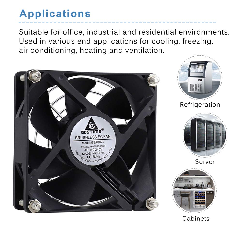 Ventilador de refrigeración EC 3.150 in x 3.150 in x 0.984 in AC 110V 115V 120V 220V 240V Rodamiento de bolas dual 3