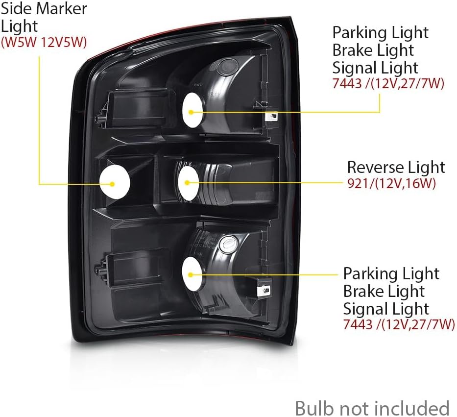 CROSSDESIGN Tail Lights Assembly Fit GMC Sierra 1500 2014-2018 & GMC Sierra 2500 HD/3500 HD 2015-2019 Right Side Red Lens Brake Lamps
