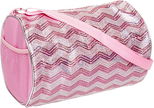 Girls Sequin Chevron Shoulder Duffle Dance Bag (Light Pink & Silver)