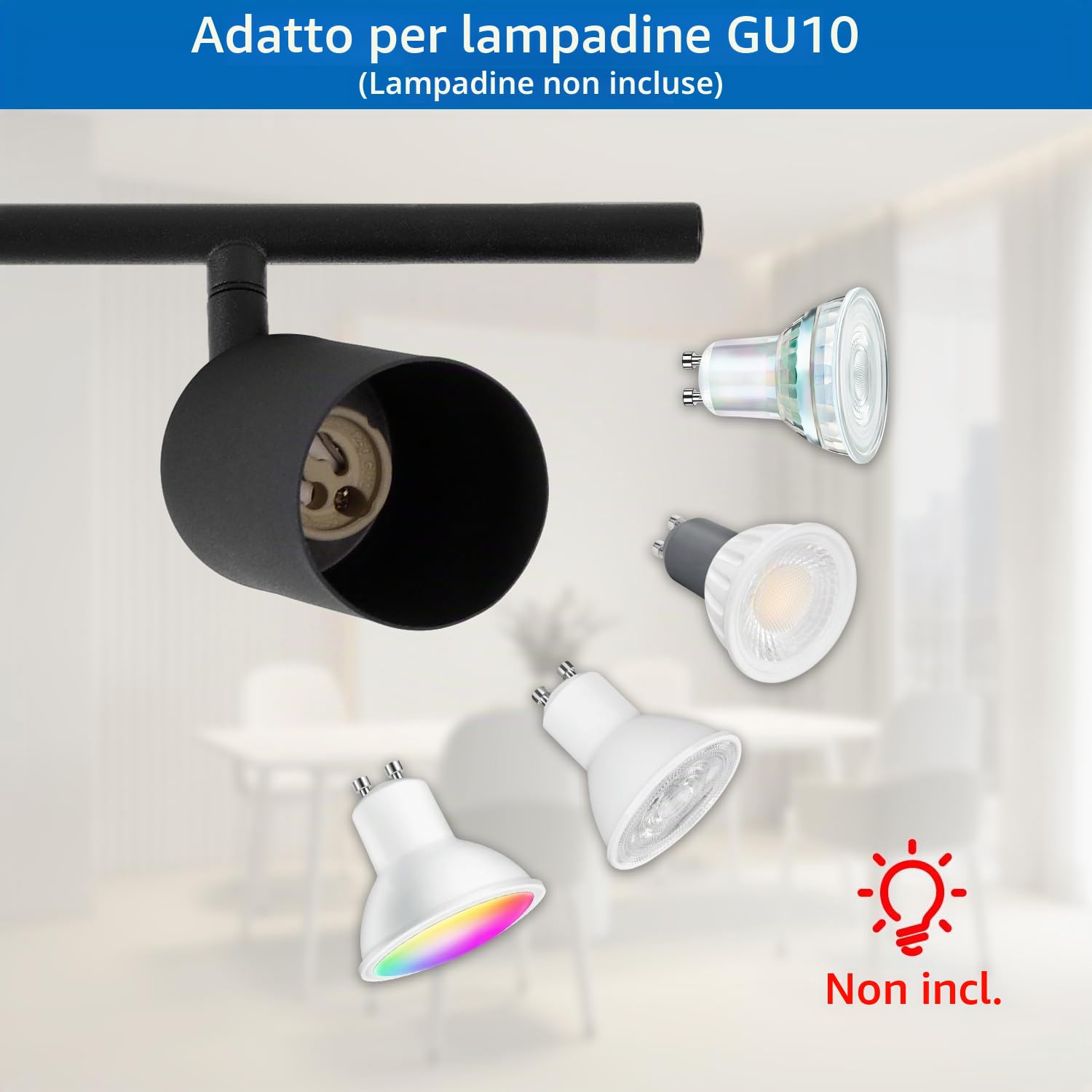 ANWIO Faretti da Soffitto Regolabili Base Rettangolare,Faretti da Parete,Plafoniera Vintage con 4 Faretti LED GU10,Lampadario,Lampada da Soffitto per Negozio,Cucina,Camera da Letto,Lampadine Escluse