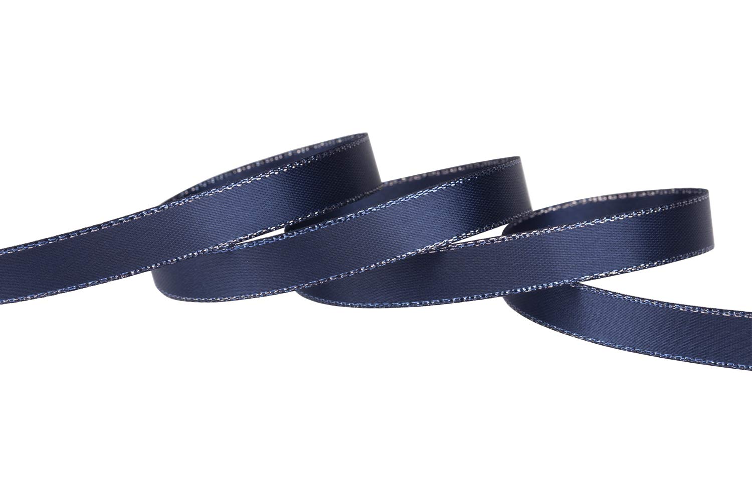 Ribbonitlux 3/8" Double Face Satin Ribbon with Silver Edge 25 Yards (370-Navy), Set for Gift Wrapping, Party Decor, Wedding and Craft