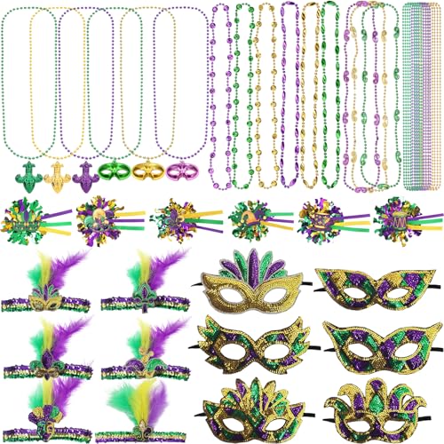 Cfivwiuy 45Pcs Mardi Gras Accessories Featuring Masks Hairpieces Necklaces and Hairpinsperfect for Carnival-Themed Parties.
